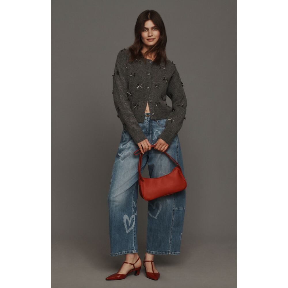 Anthropologie Pilcro Kenna Mid-Rise Heritage Barrel Jeans Icon Hearts Size 30 - Picture 15 of 16